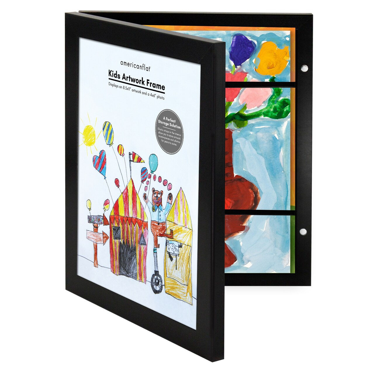 Americanflat 8.5x11 Front Loading Kids Art Frame - Kids Artwork Frame - Elastic Strap to Secure Artwork - Shatter Resistant Glass - Hanging Hardware - Includes Easel